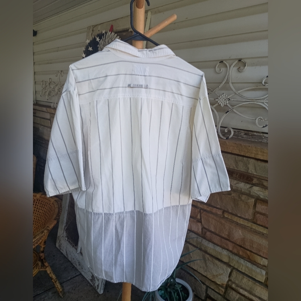 Vintage Bugle Boy White Striped 100% Cotton Button-Up Shirt_Med - Picture 9 of 9